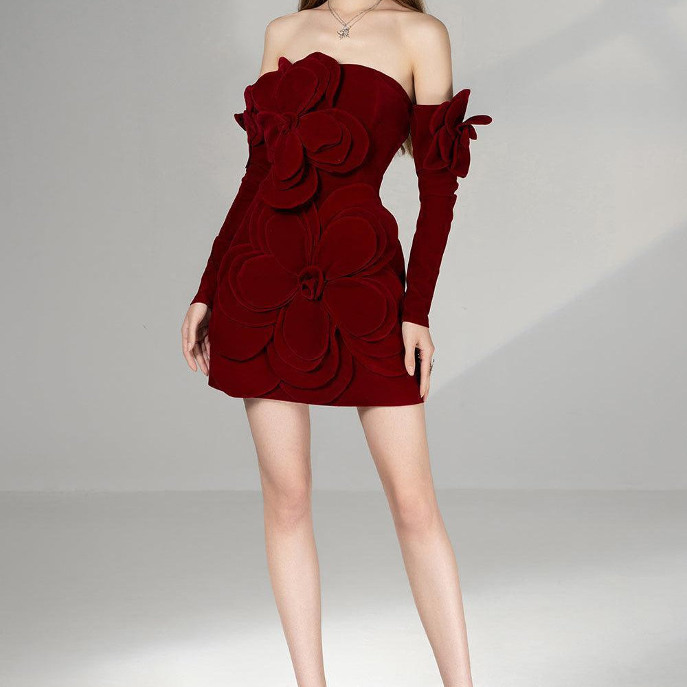 Amora A-line Cold Shoulder Sleeved Velvet Mini Dress - MEAN BLVD