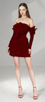 Amora A-line Cold Shoulder Sleeved Velvet Mini Dress - MEAN BLVD