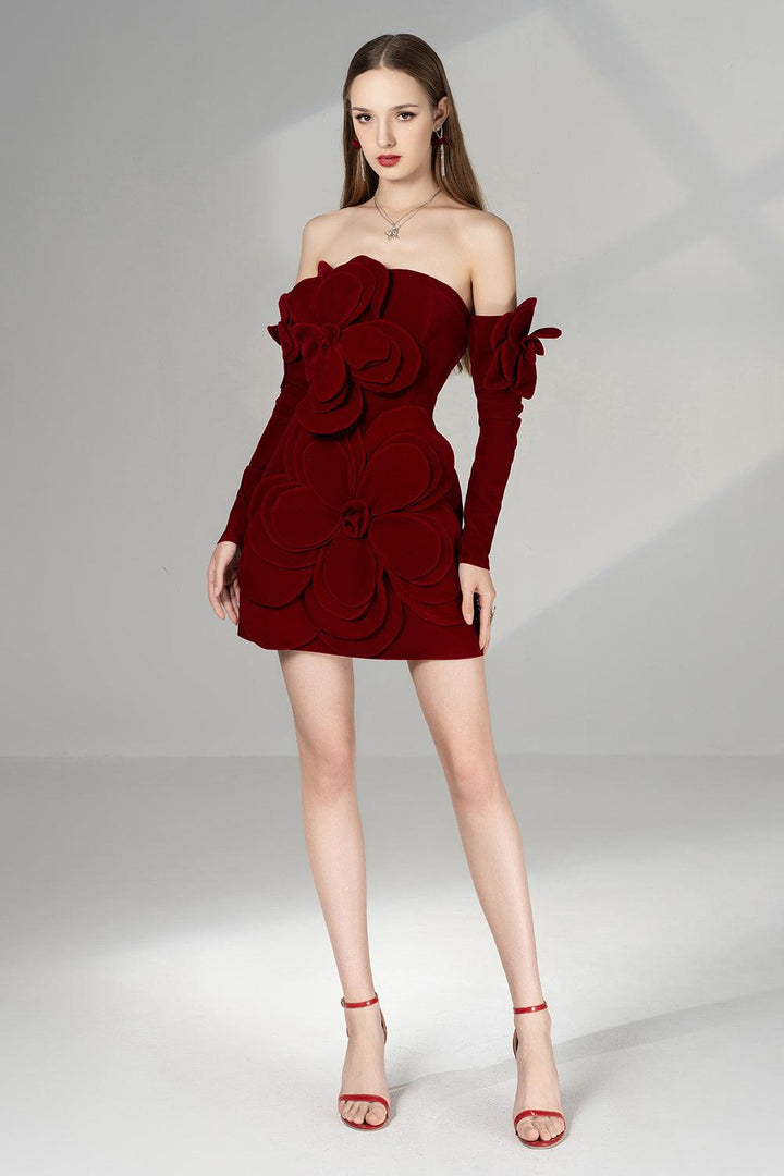 Amora A-line Cold Shoulder Sleeved Velvet Mini Dress - MEAN BLVD