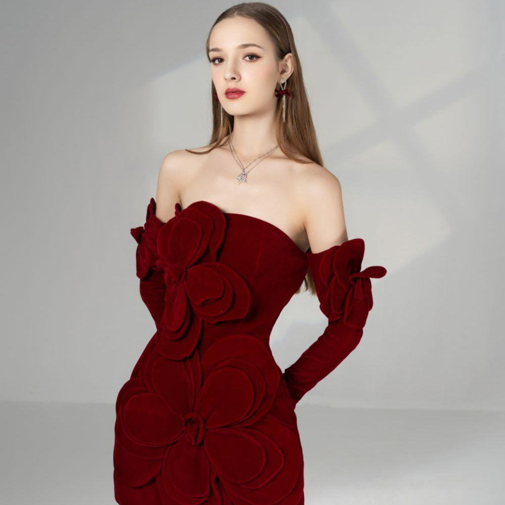 Amora A-line Cold Shoulder Sleeved Velvet Mini Dress - MEAN BLVD
