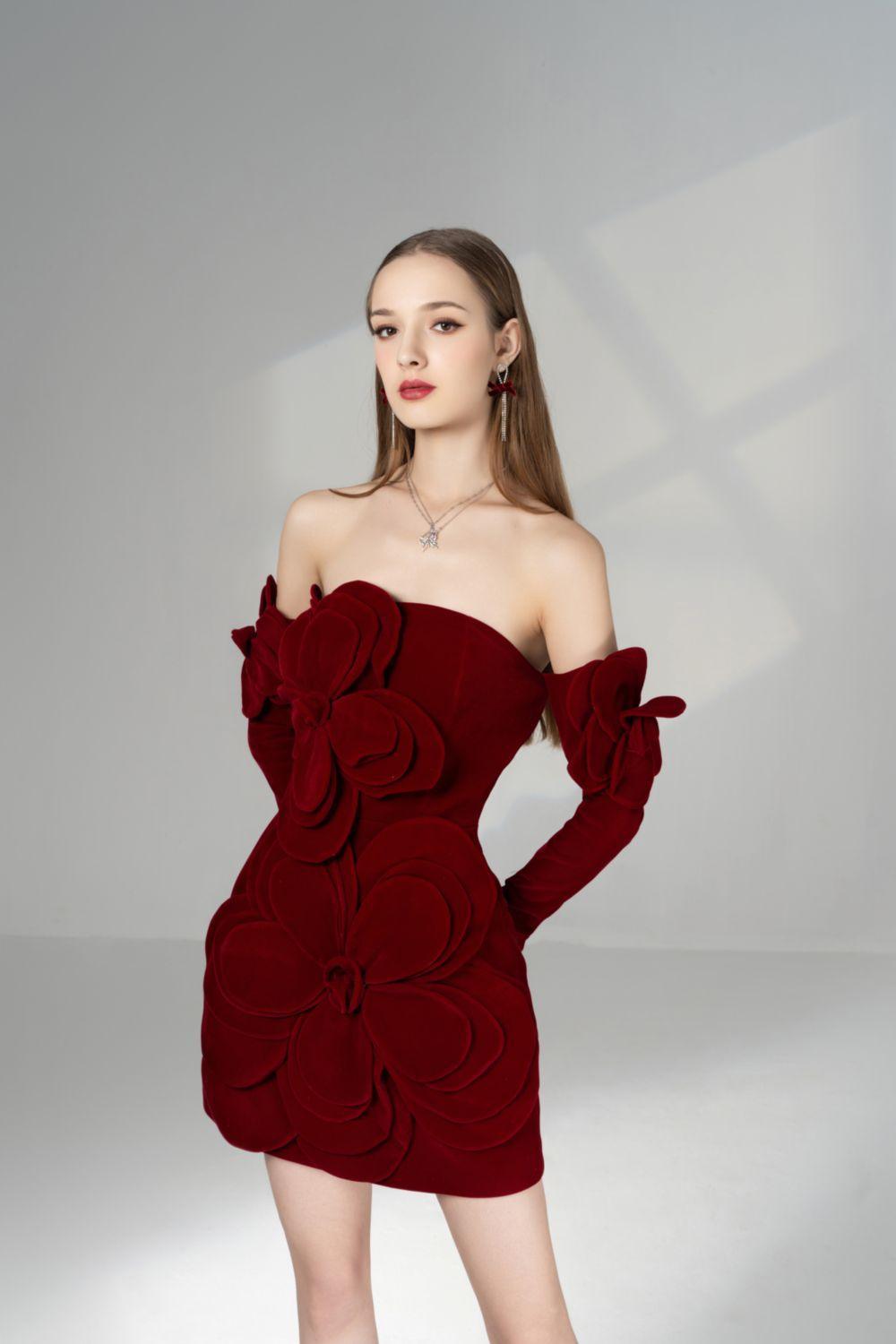 Amora A-line Cold Shoulder Sleeved Velvet Mini Dress - MEAN BLVD