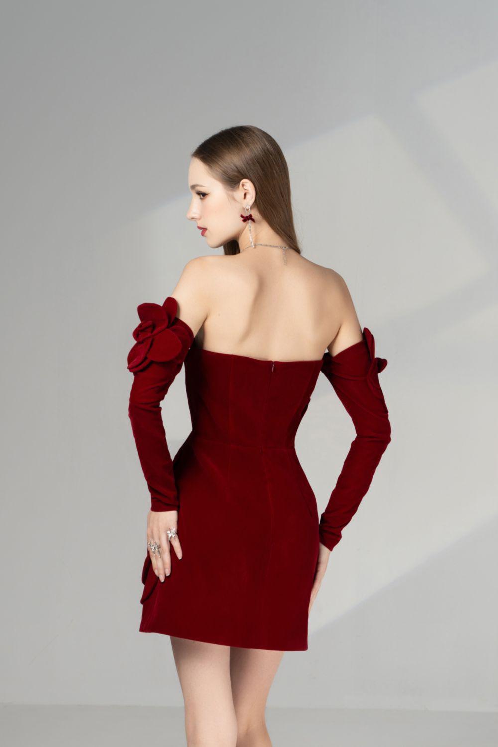 Amora A-line Cold Shoulder Sleeved Velvet Mini Dress - MEAN BLVD