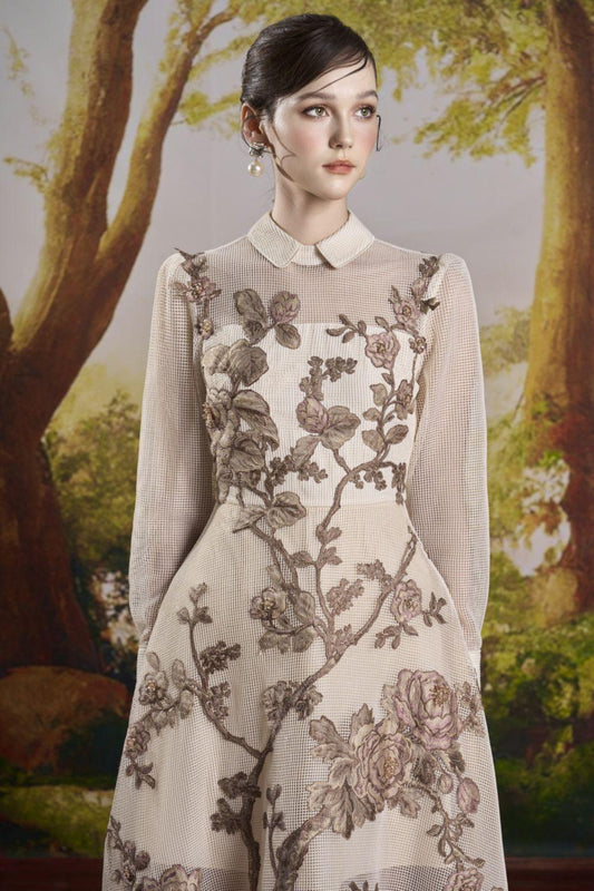 Amy A-line Cuff Sleeved Mesh Midi Dress - MEAN BLVD