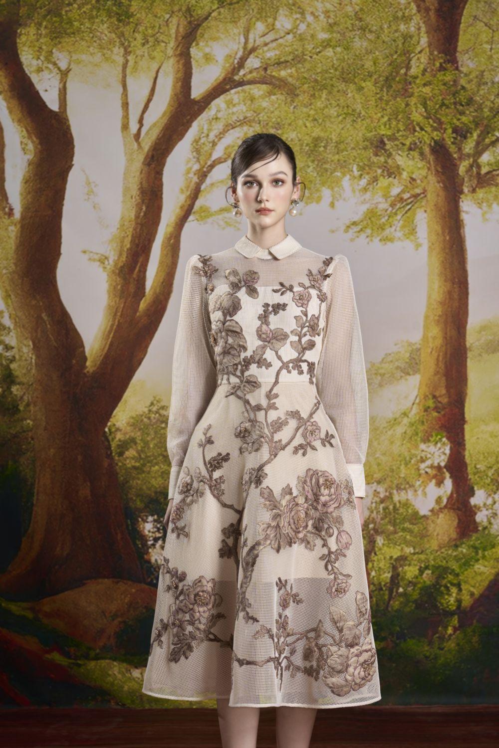 Amy A-line Cuff Sleeved Mesh Midi Dress - MEAN BLVD