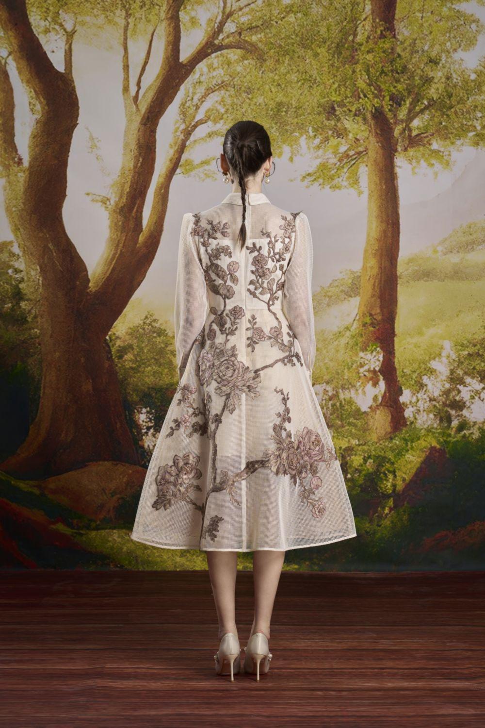 Amy A-line Cuff Sleeved Mesh Midi Dress - MEAN BLVD