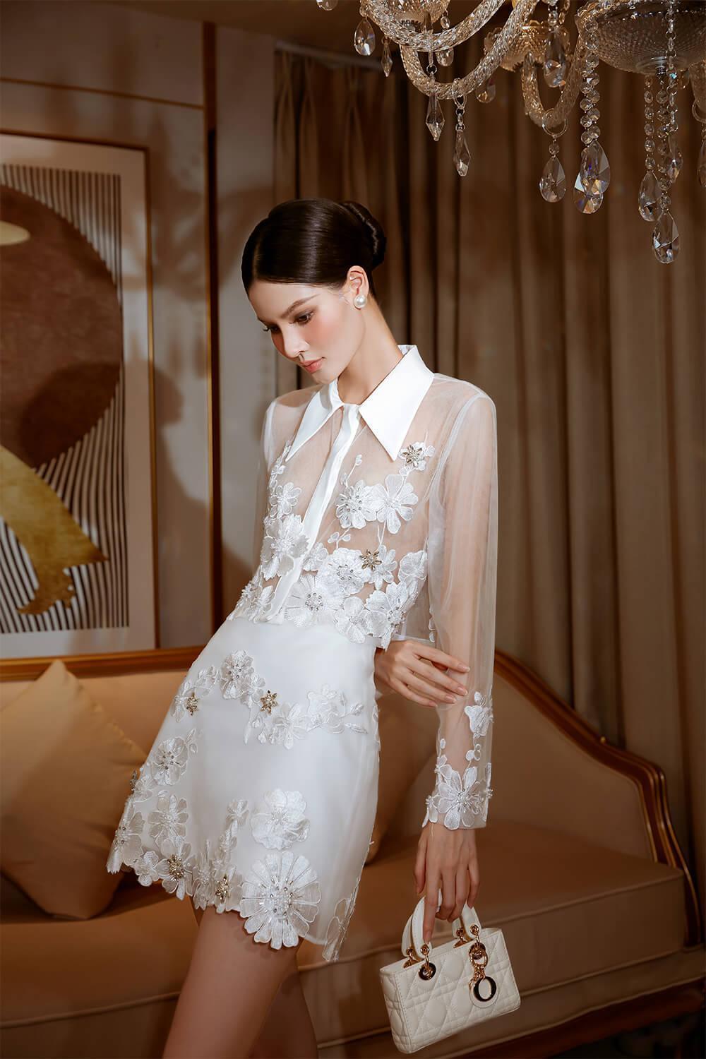 Amy A-line Flower Applique Organza Mini Skirt - MEAN BLVD