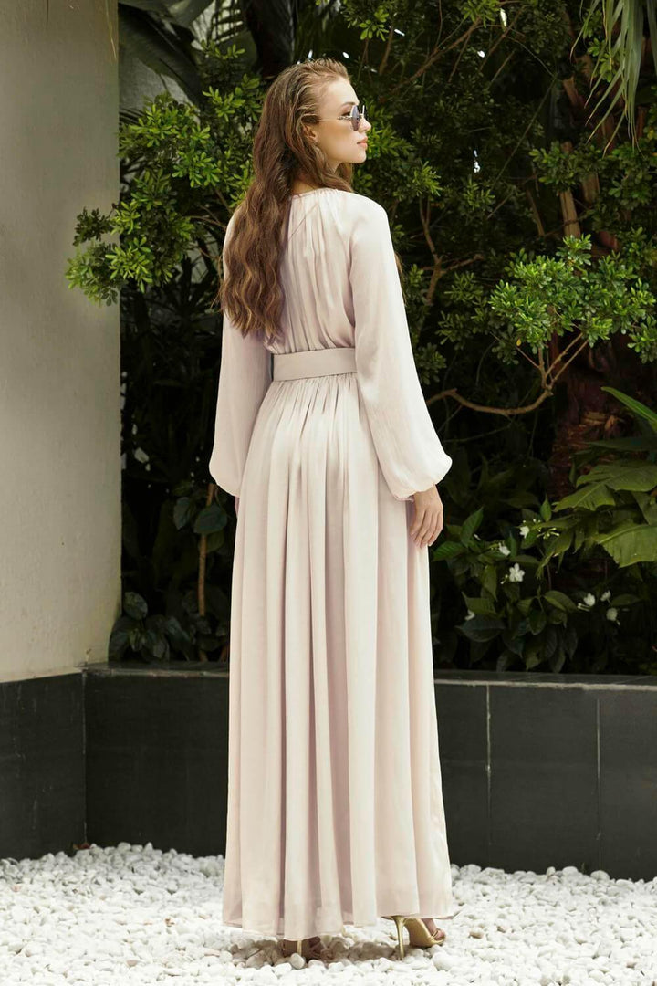 Amy Gathered Peasant Sleeve Silk Maxi Dress - MEAN BLVD