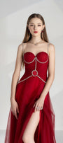 Amy Slit Sweetheart Neck Mesh Floor Length Dress - MEAN BLVD