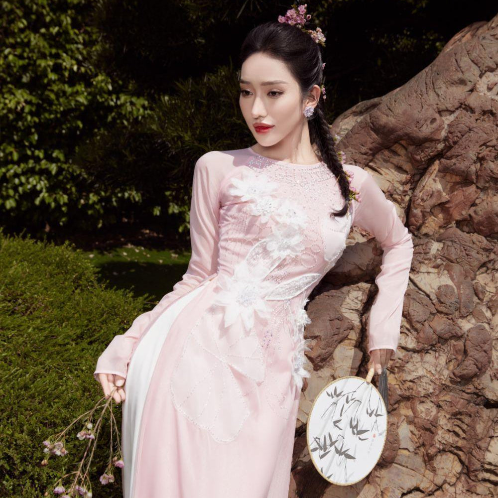 An Chi A-line Long Sleeved Organza Floor Length Ao Dai - MEAN BLVD