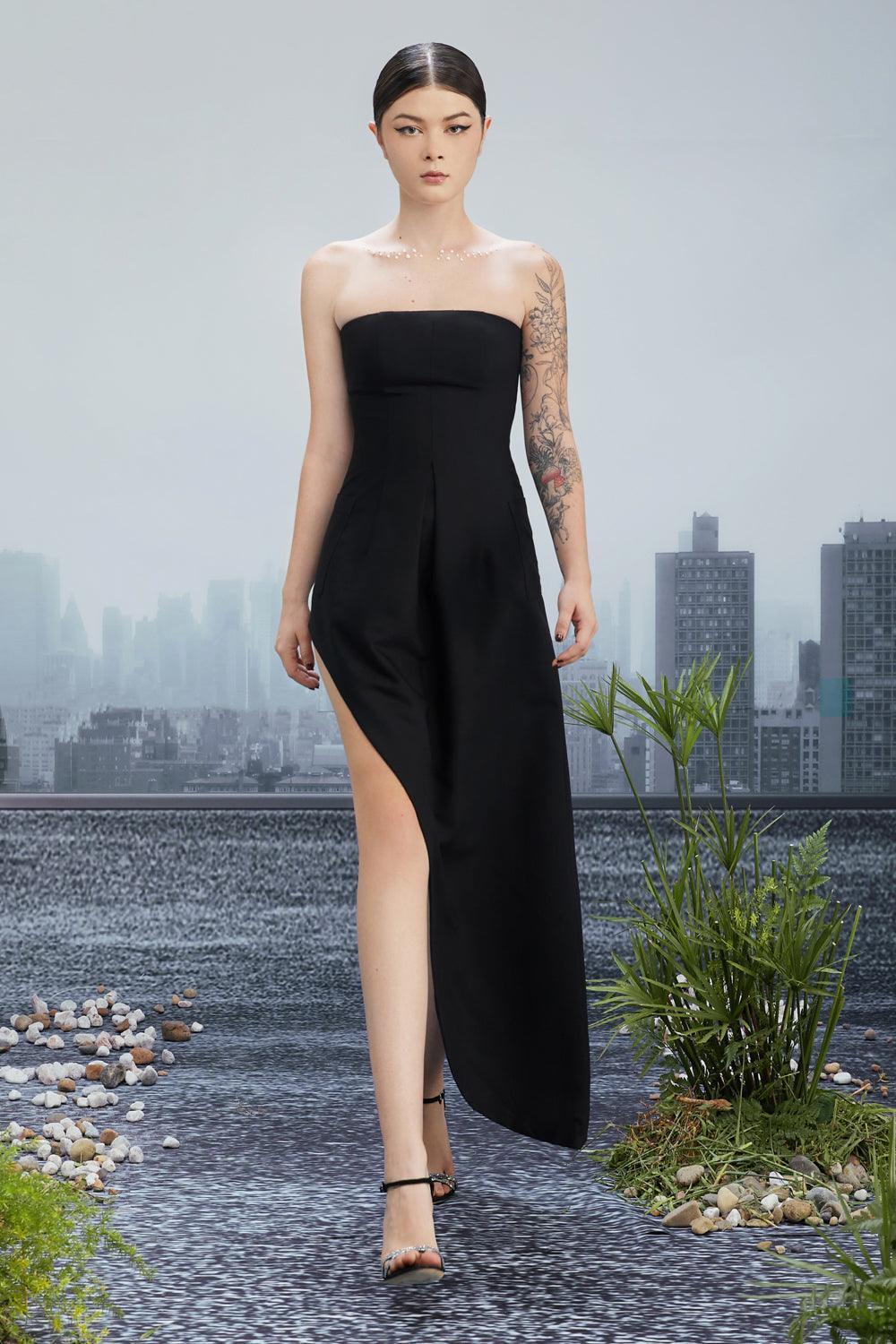 An Other Asymmetric Patch Pocket Wool Cotton Ankle Length Dress - MEAN BLVD