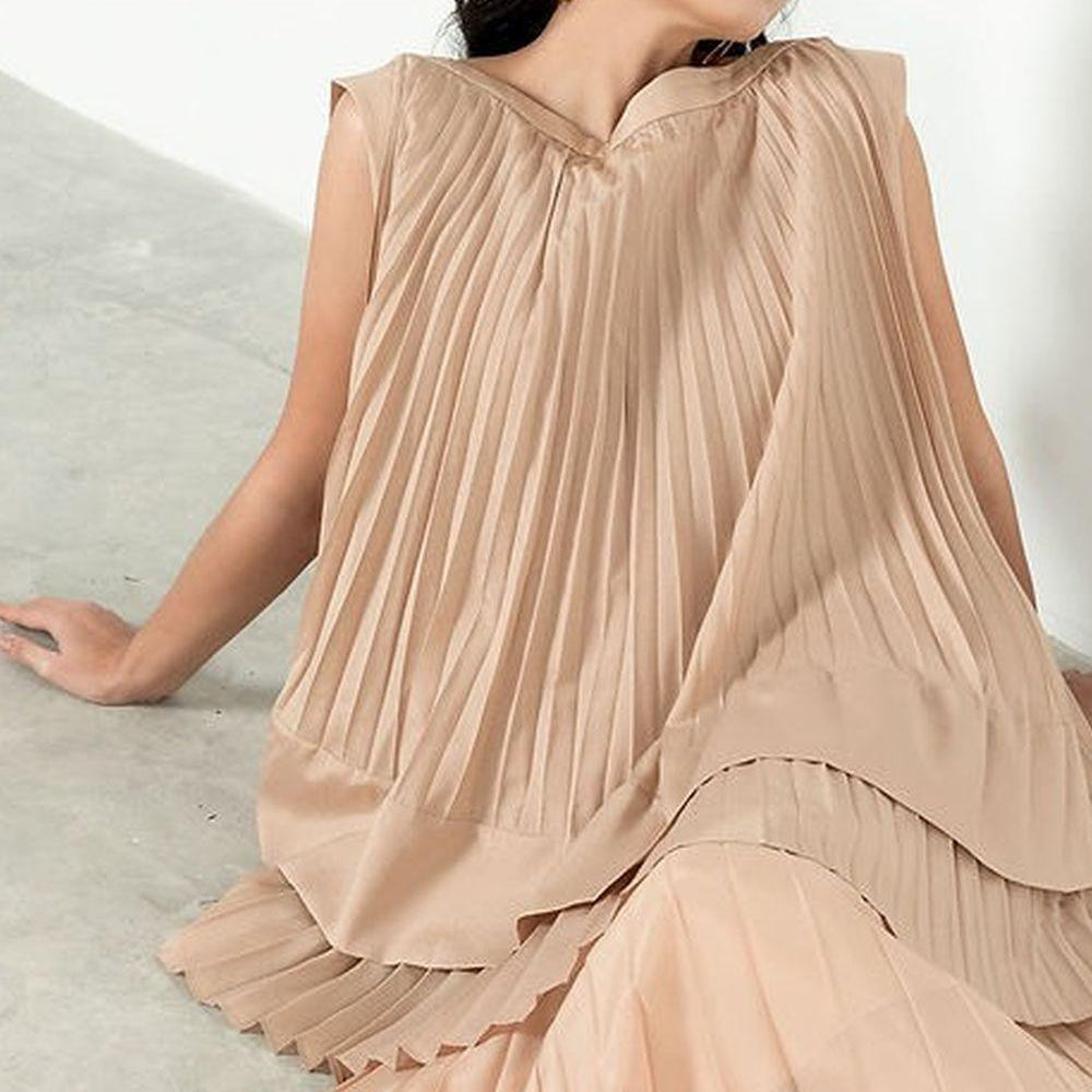 Andrea Pleated Flared Polyester Top - MEAN BLVD