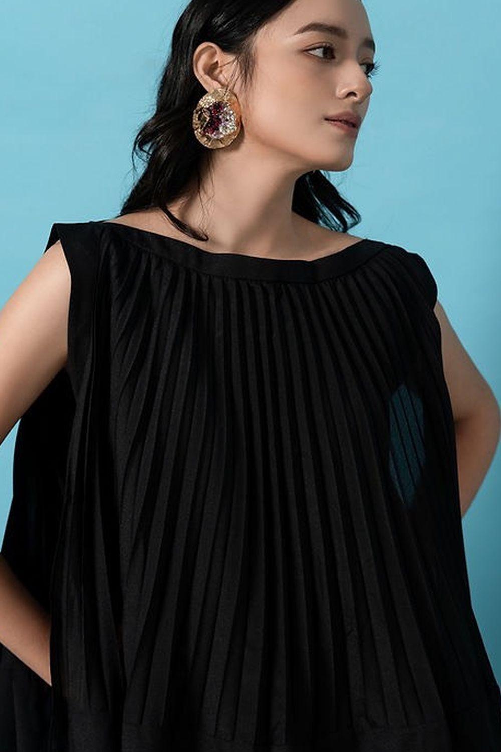 Andrea Pleated Flared Polyester Top - MEAN BLVD