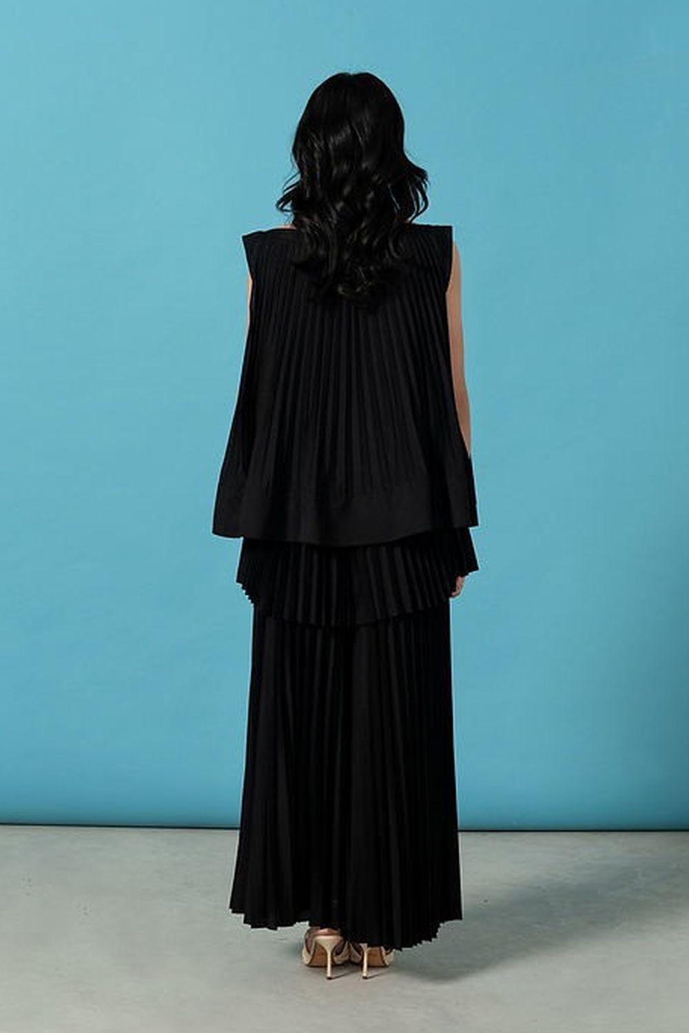 Andrea Pleated Flared Polyester Top - MEAN BLVD