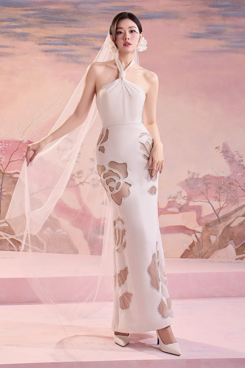 Hilary Trumpet Halter Neck Viscose Maxi Dress