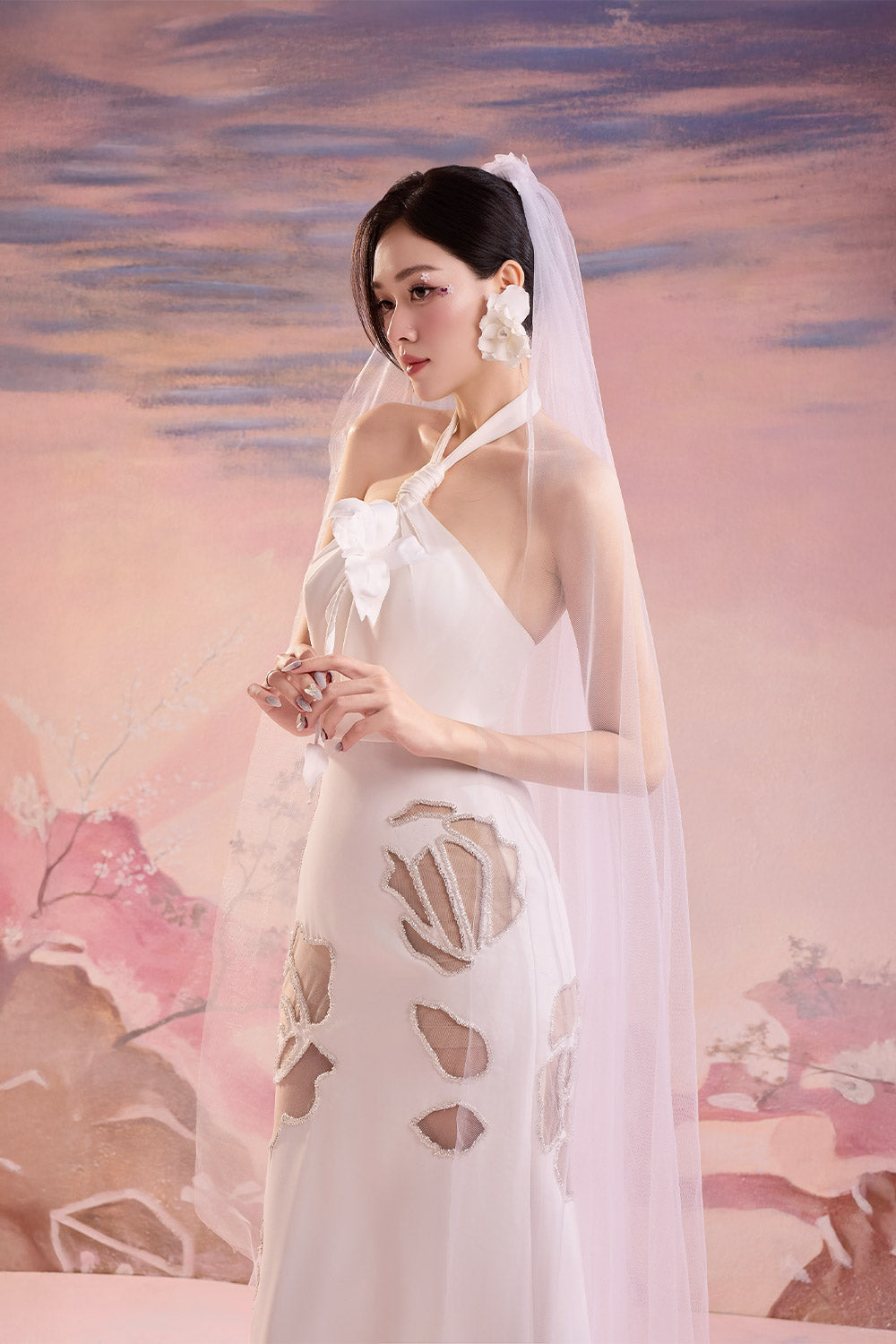 Hilary Trumpet Halter Neck Viscose Maxi Dress