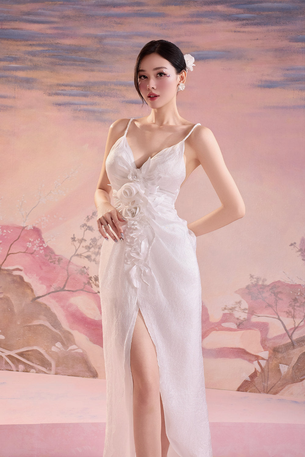 Chloe Slit Plunge Neck Silk Midi Dress