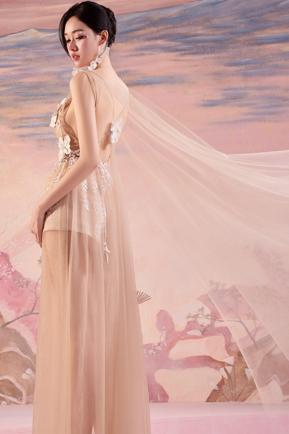 Emma A-line See-Through Mesh Silk Maxi Dress