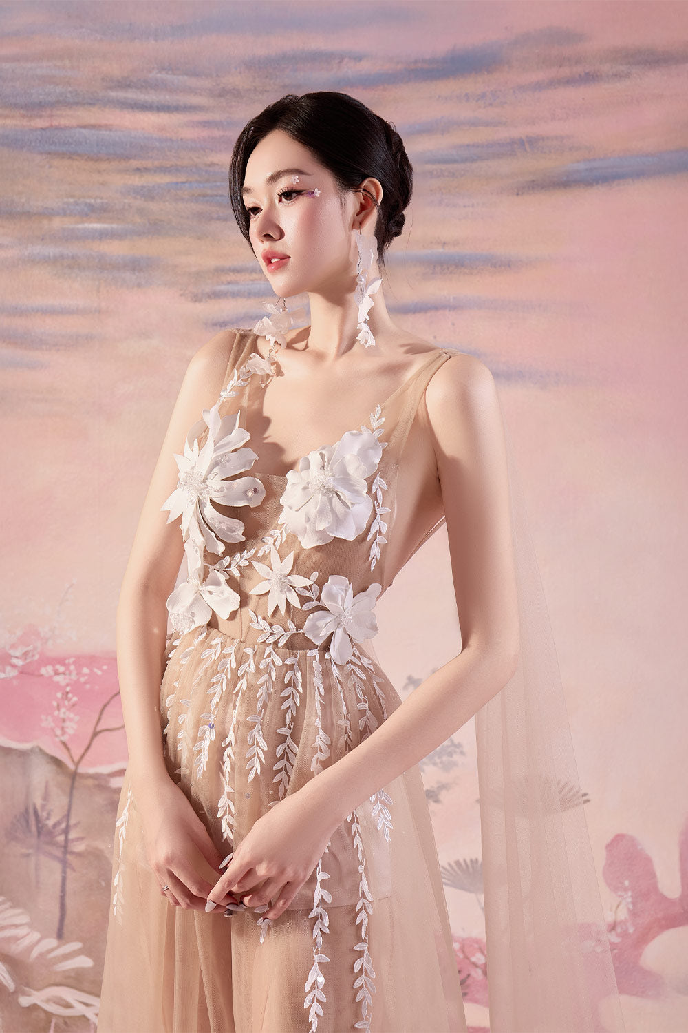 Emma A-line See-Through Mesh Silk Maxi Dress