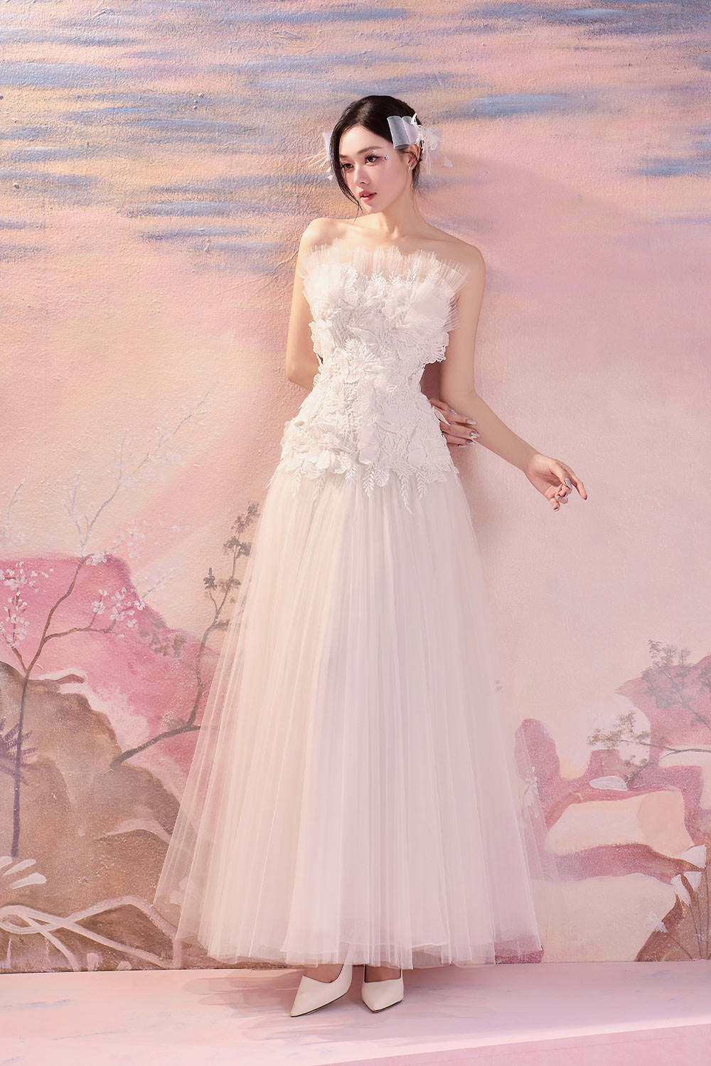 Dylan Drop Waist Gathered Polycotton Long Length Dress