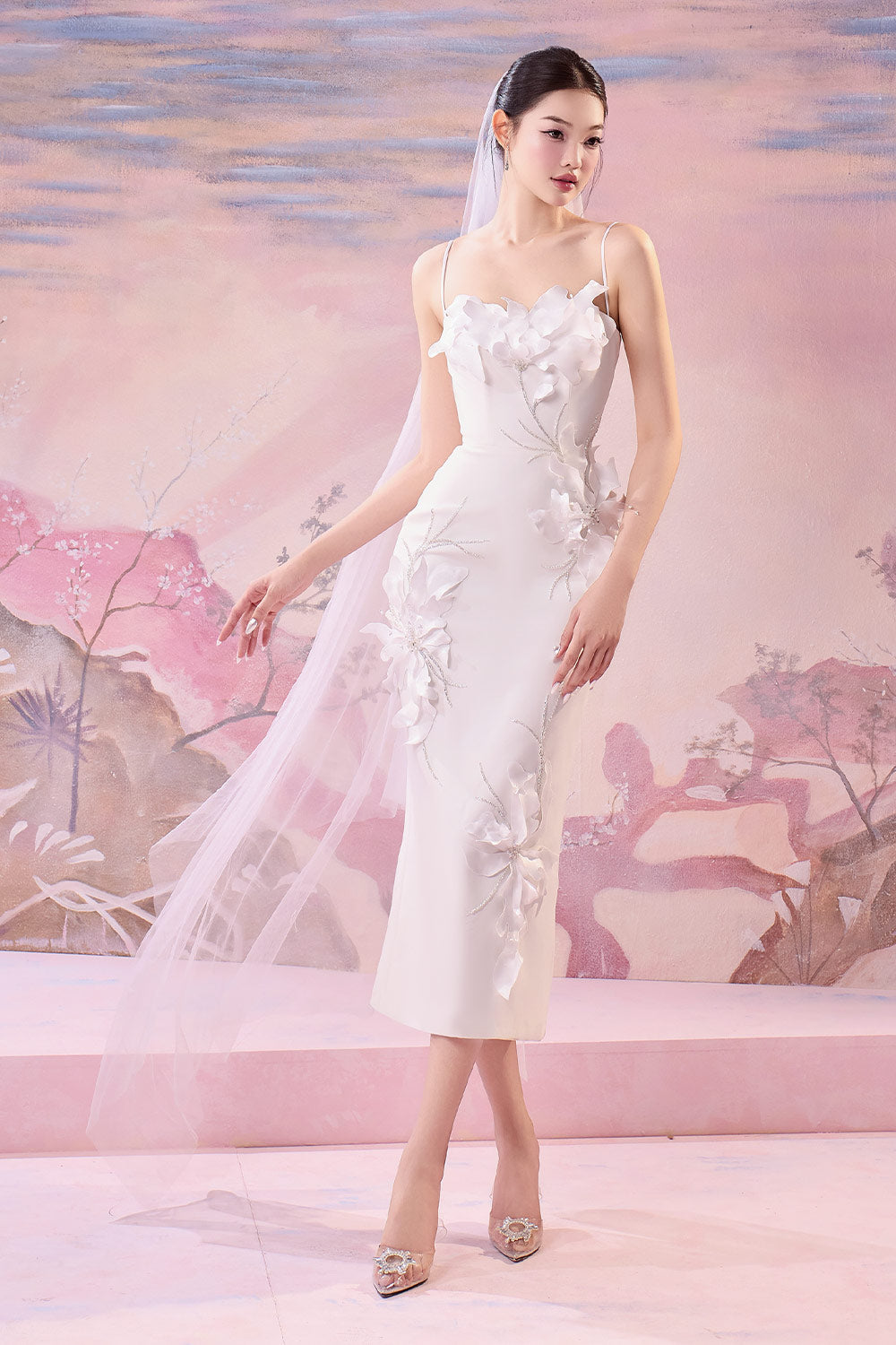 Damian Pencil Spaghetti Strap Polycotton Calf Length Dress