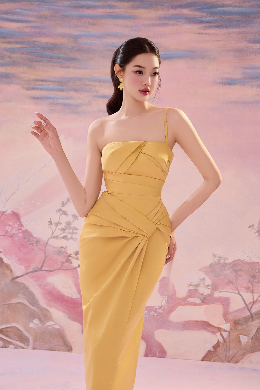 Silas Wrap Draped Silk Ankle Length Dress