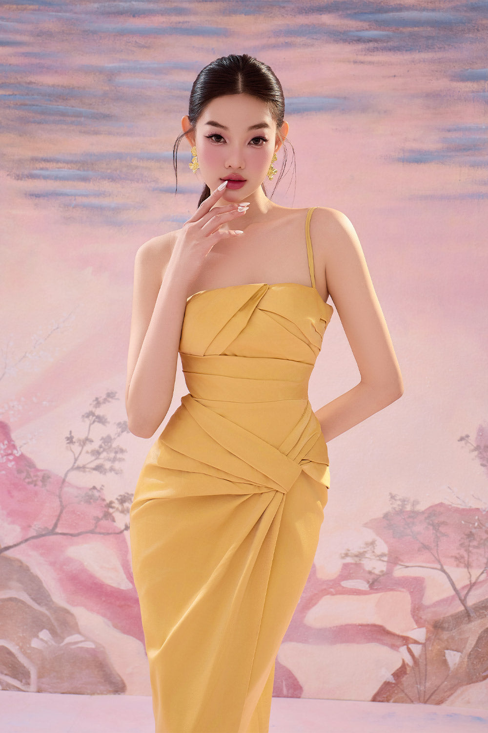 Silas Wrap Draped Silk Ankle Length Dress