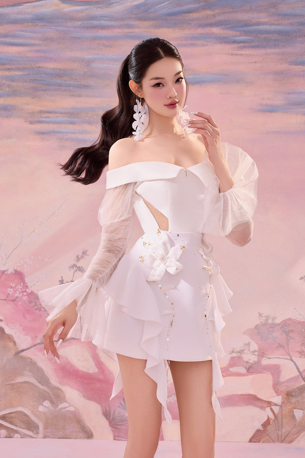 Bliss A-line Off-Shoulder Polyester Mini Dress