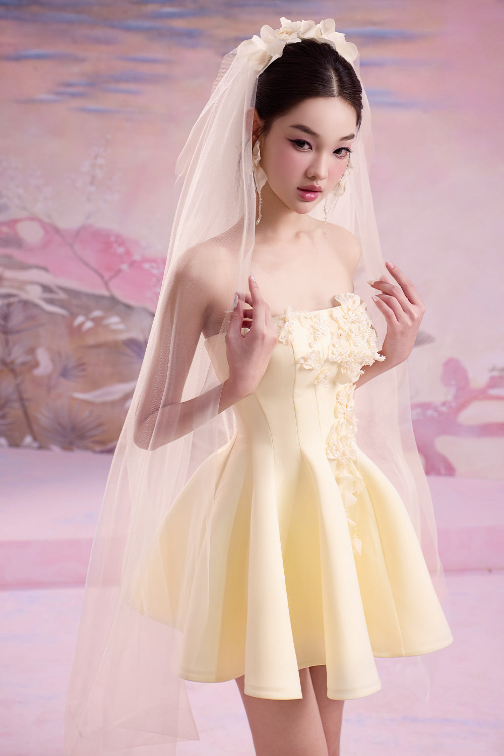 Lana Strapless Wavy Cotton Spandex Mini Dress