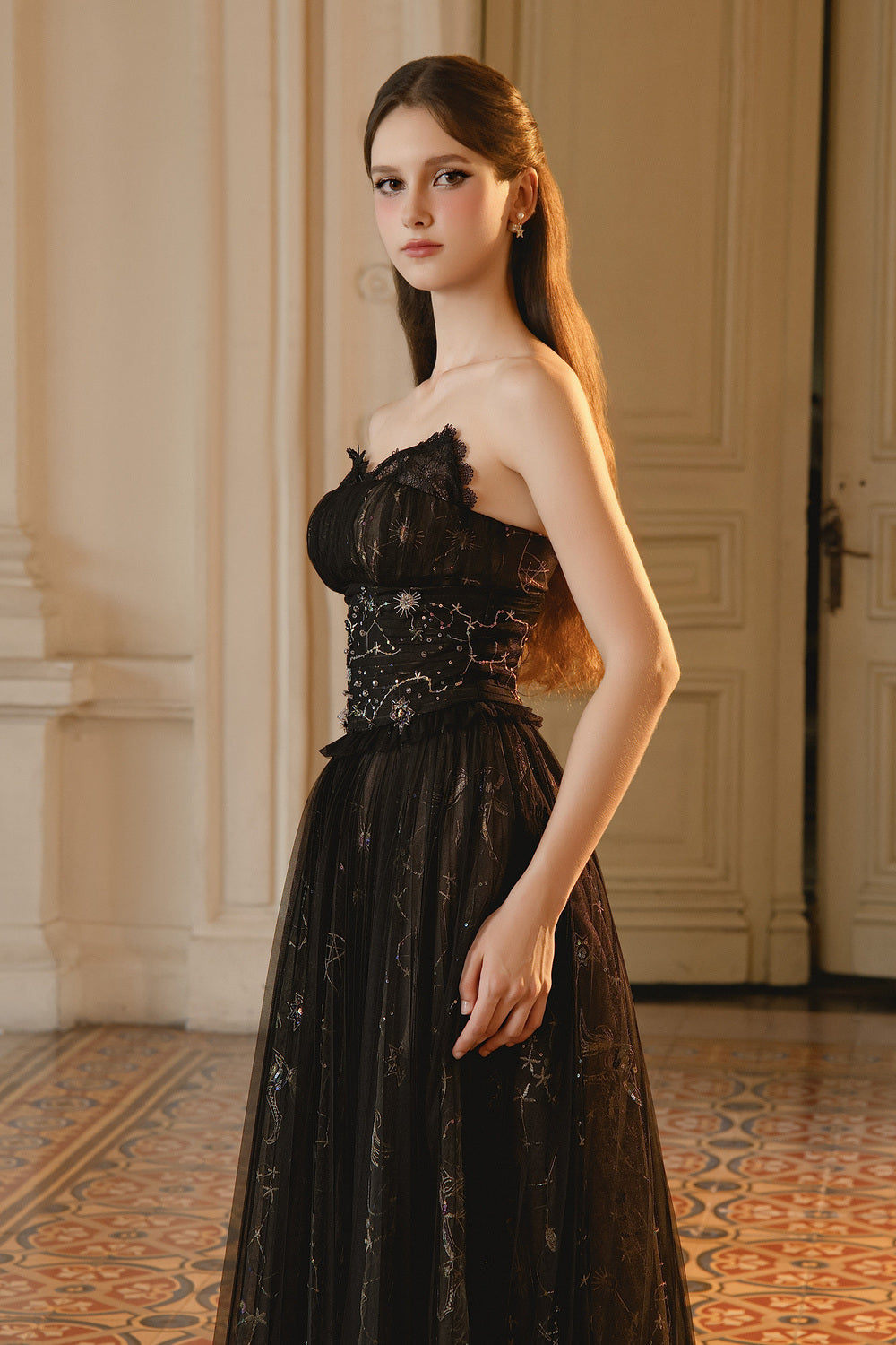 sweetheart neckline mesh dress ASOS DESIGN sweetheart neckline double layer mesh and lace print maxi dress in black