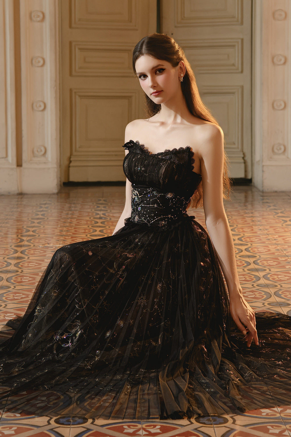 sweetheart mesh dress GS3506 Glitter Print Mesh Sweetheart Homecoming Dress