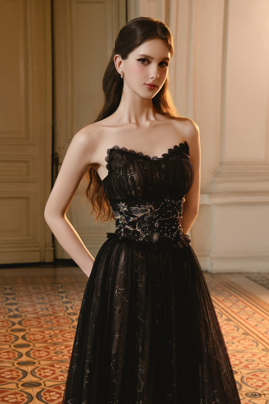 Jando A-line Sweetheart Neck Mesh Maxi Dress