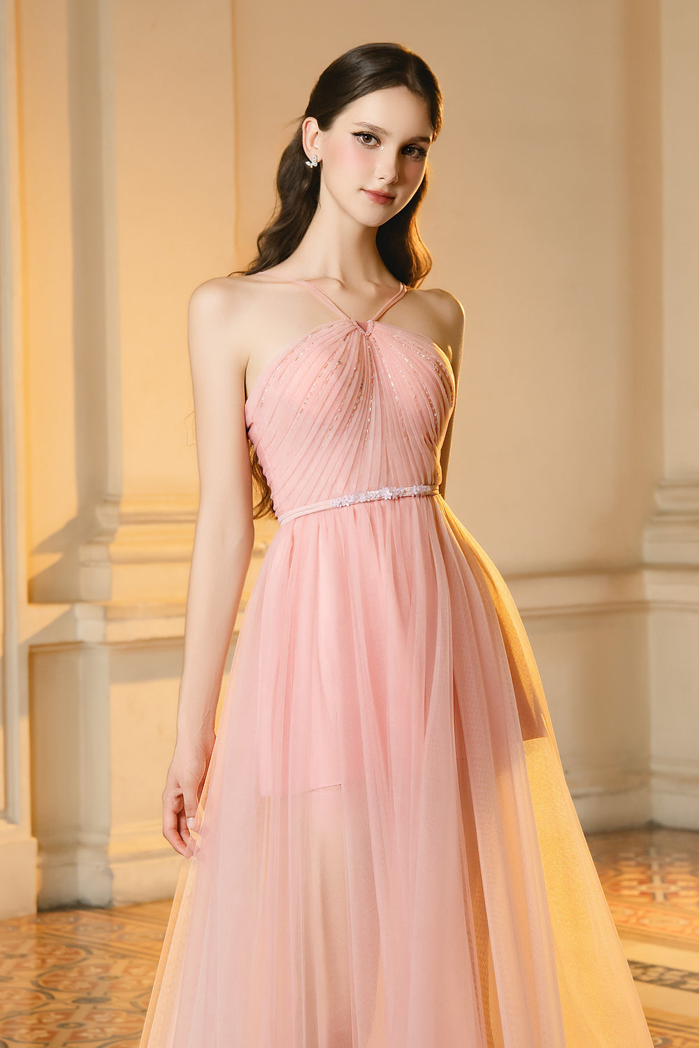 Lucas A-line V-Neck Mesh Maxi Dress