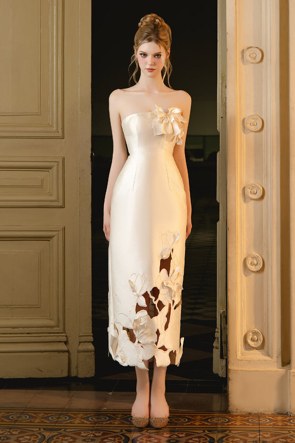 Graham Sheath Flower Applique Taffeta Midi Dress