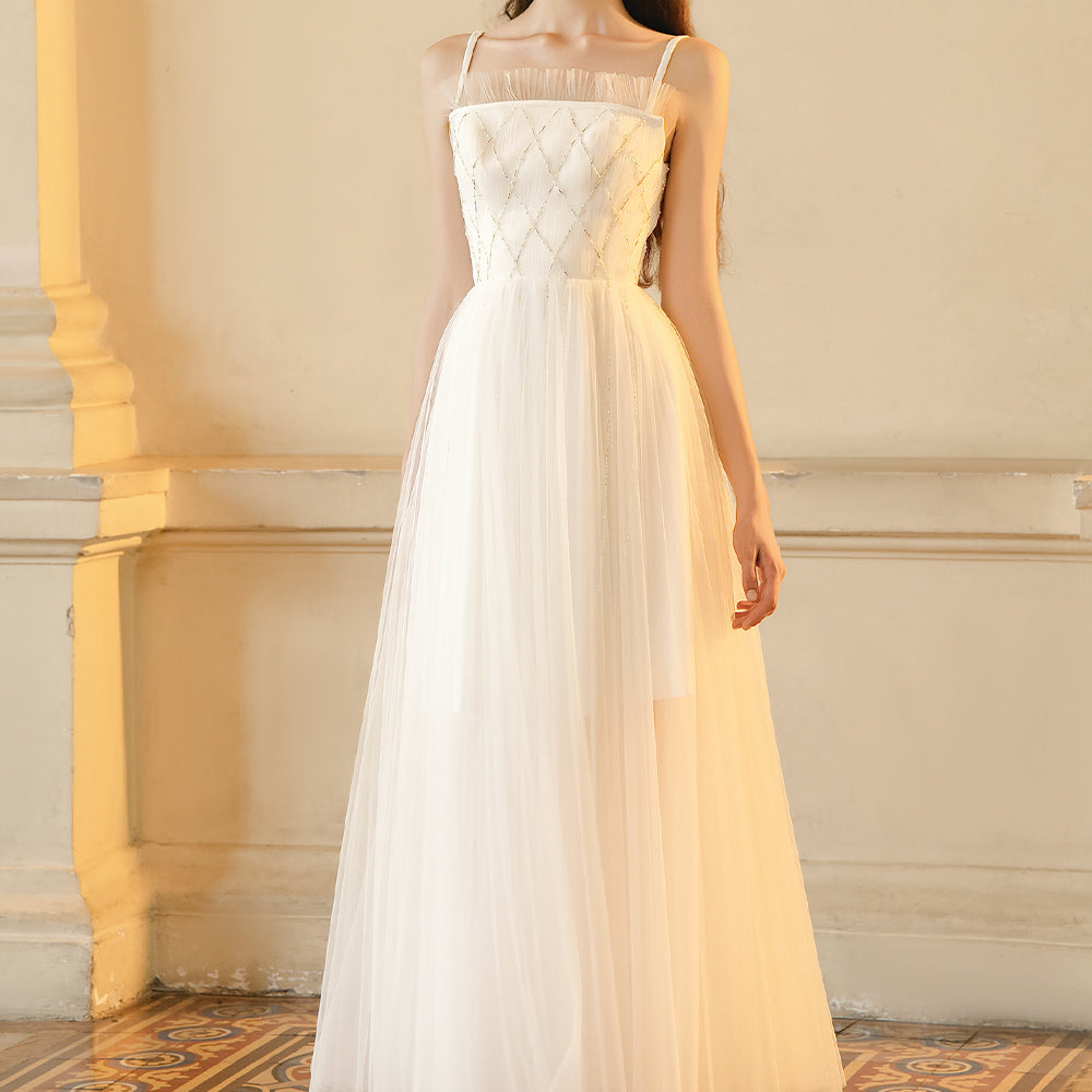 Shiloh A-line Square Neck Mesh Maxi Dress