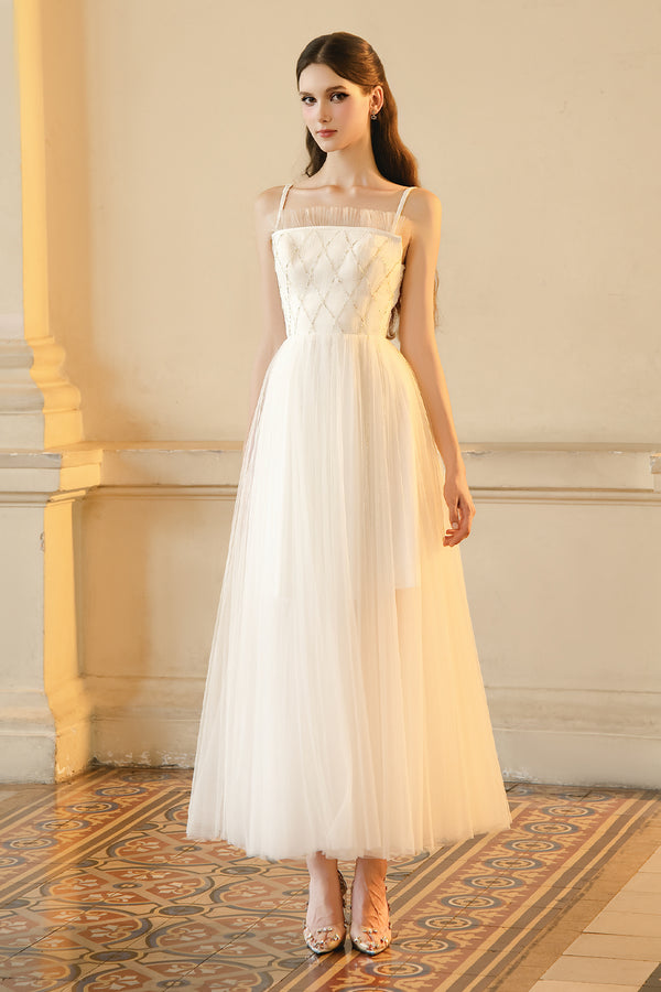 Shiloh A-line Square Neck Mesh Maxi Dress