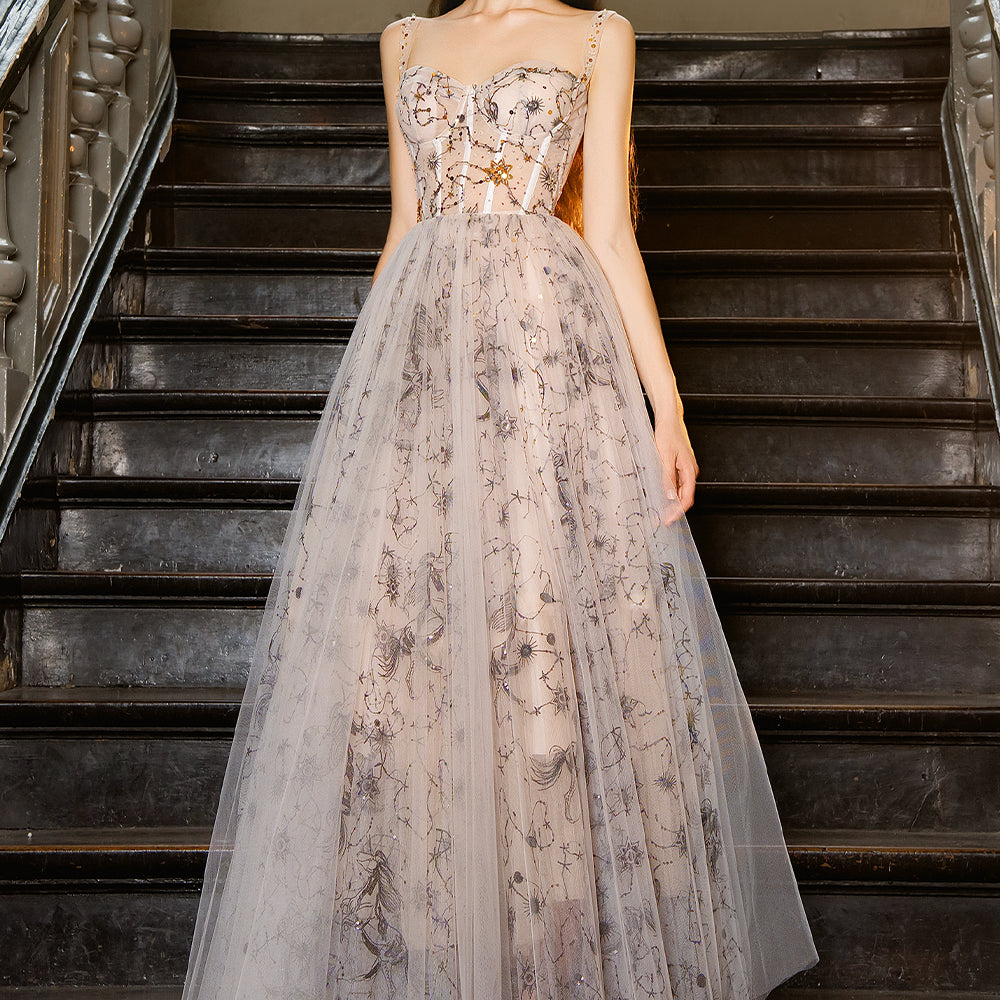 Liano A-line Embroidered Mesh Maxi Dress