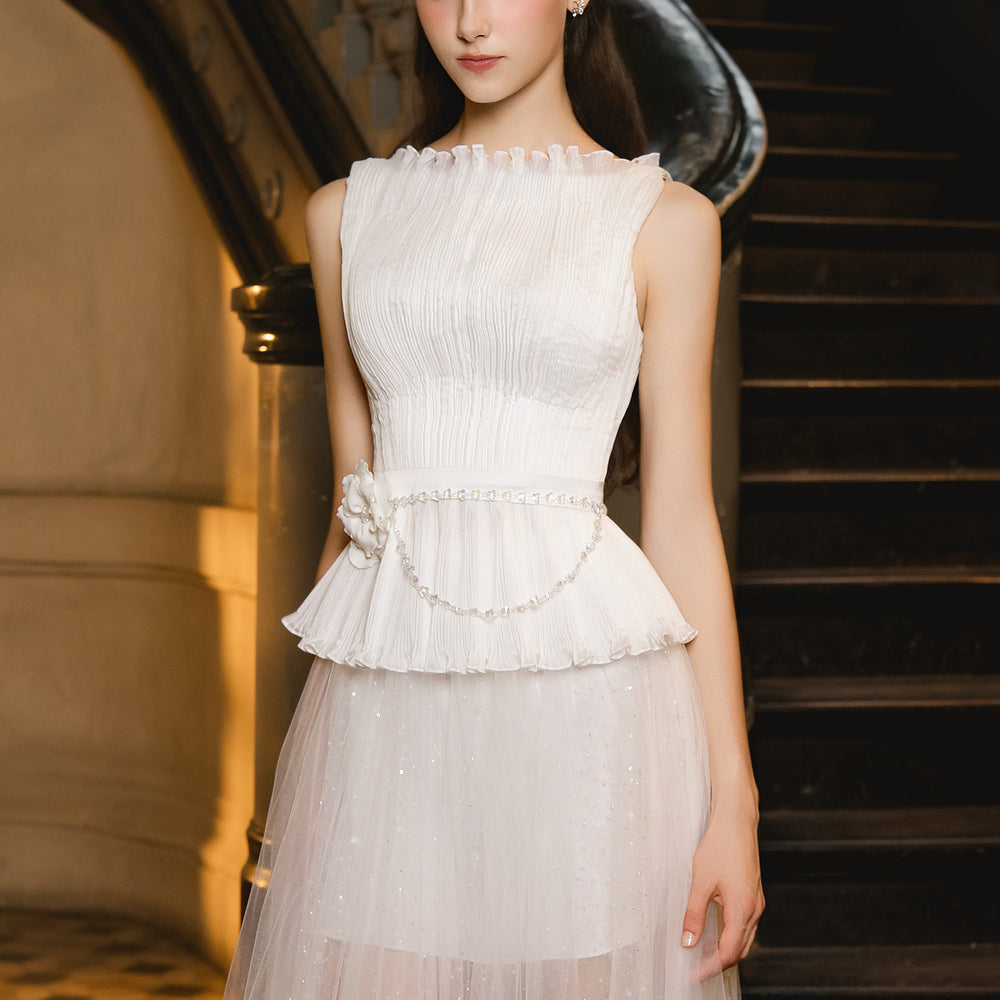 Lincol Peplum Boat Neck Voile Top