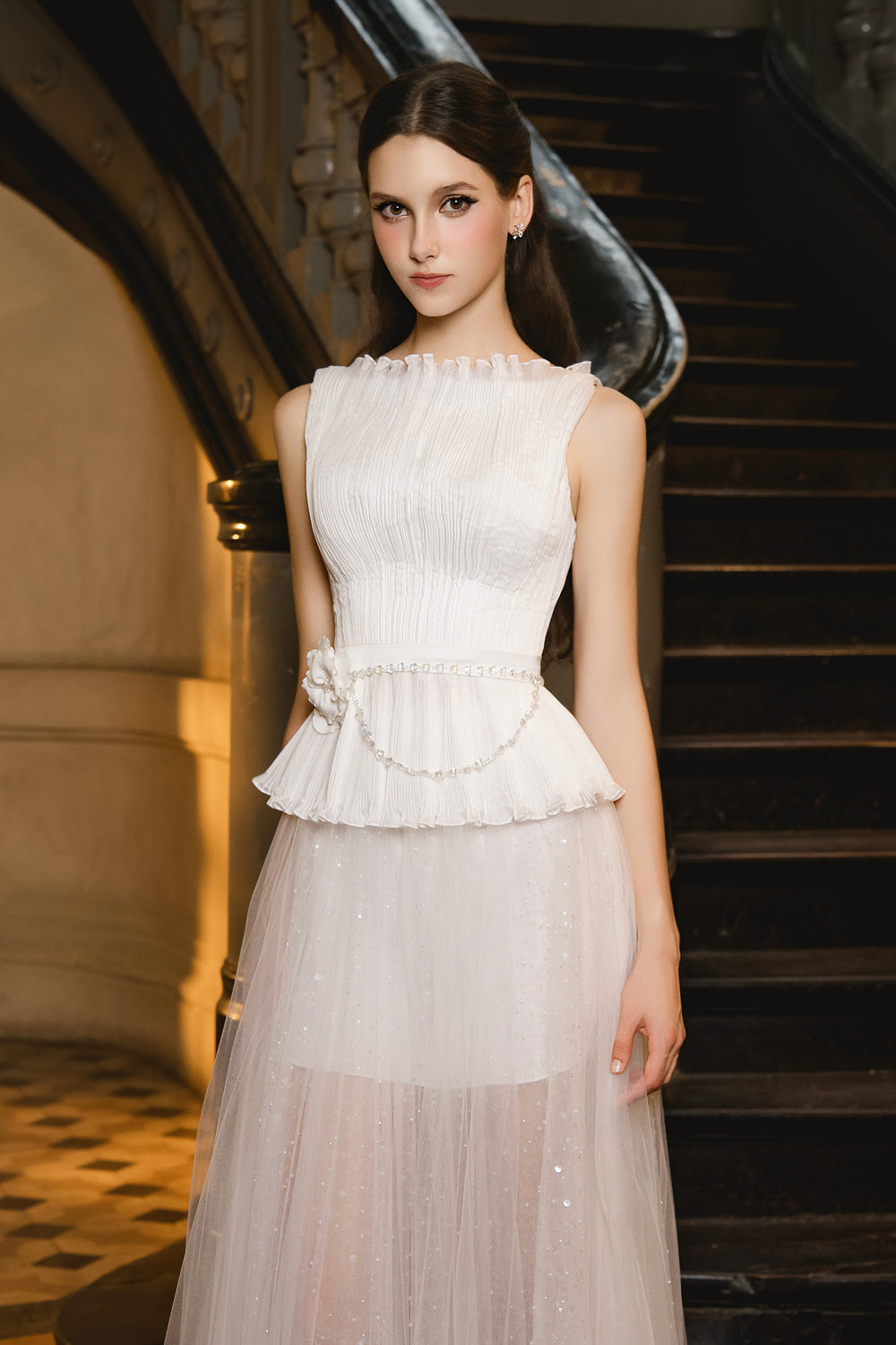 Lincol Peplum Boat Neck Voile Top