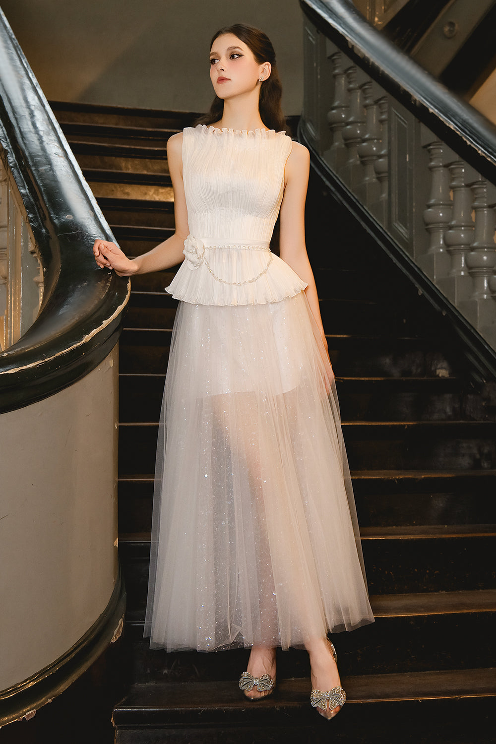 Lincol Peplum Boat Neck Voile Top