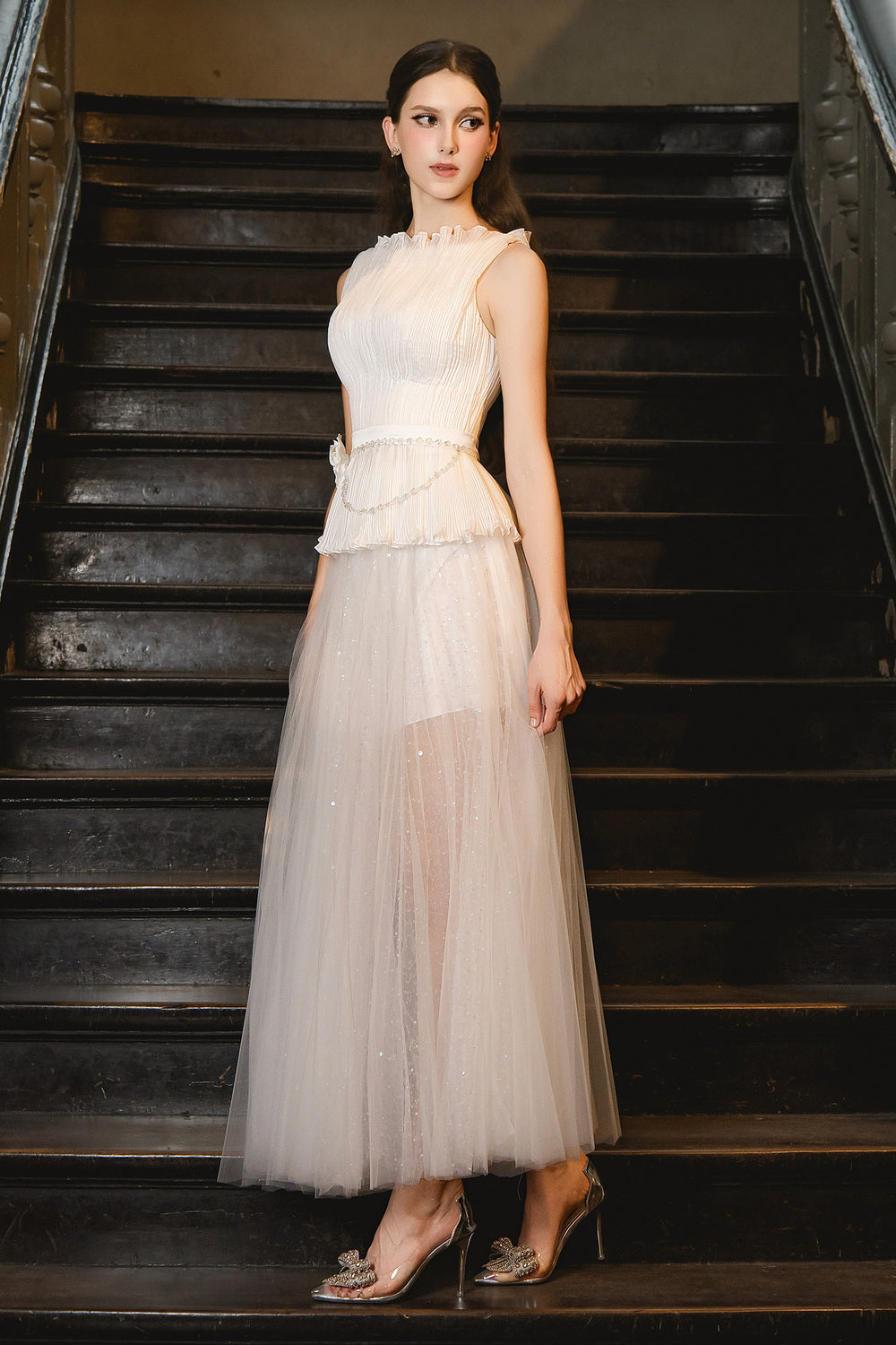 Lincol Peplum Boat Neck Voile Top