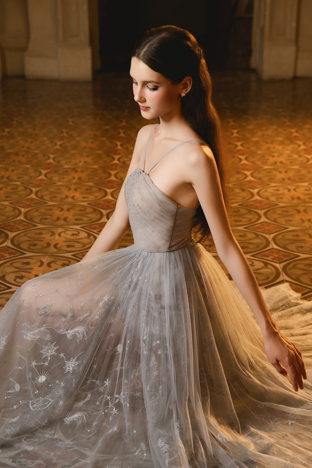 Lucas A-line V-Neck Mesh Maxi Dress