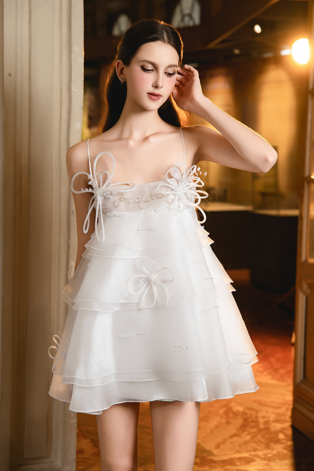 spaghetti strap babydoll dress Women's Vincent Babydoll Spaghetti Strap Voile Mini Dress S/M/L/Customize White MEAN BLVD White / L