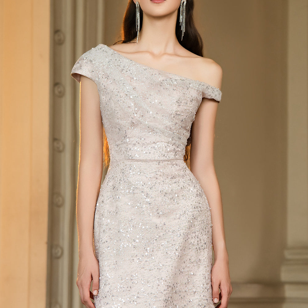 Jonathan Sheath Asymmetric Neck Sequin Maxi Dress