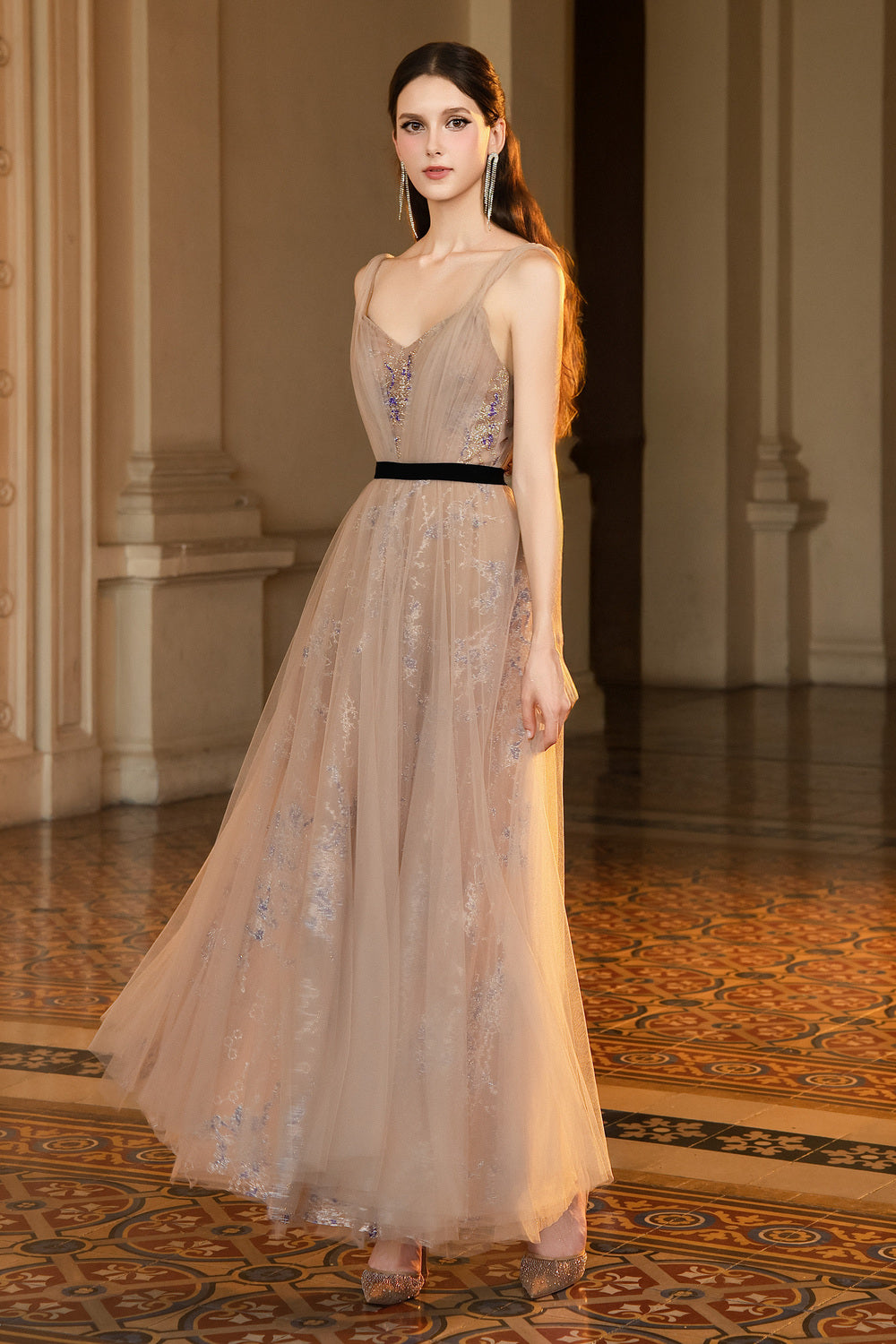 Josiah A-line Sweetheart Neck Mesh Maxi Dress