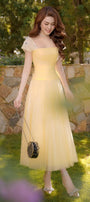 Angelic A-line Square Neck Tulle Ankle Length Dress - MEAN BLVD