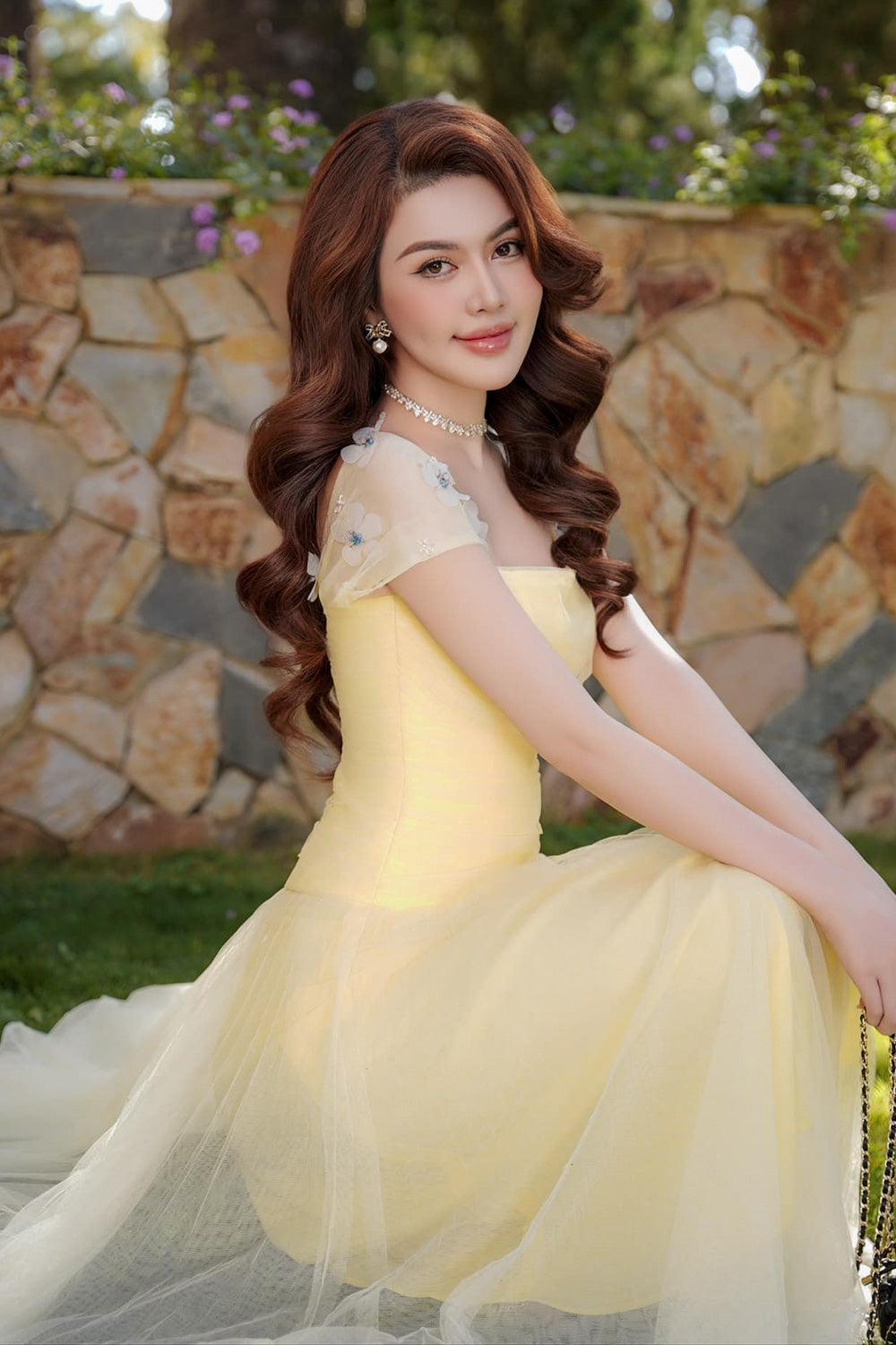Angelic A-line Square Neck Tulle Ankle Length Dress - MEAN BLVD