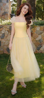 Angelic A-line Square Neck Tulle Ankle Length Dress - MEAN BLVD