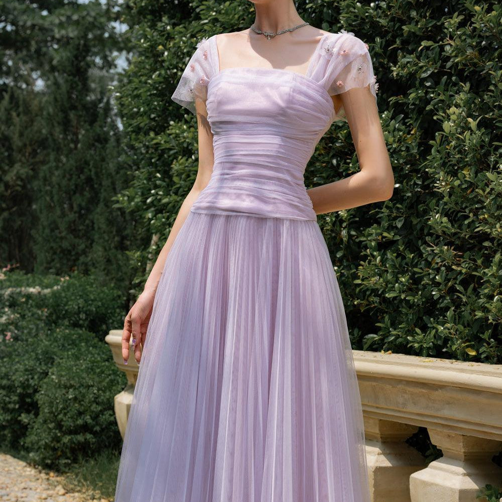 Angelic A-line Square Neck Tulle Ankle Length Dress - MEAN BLVD