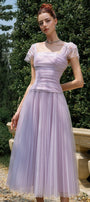 Angelic A-line Square Neck Tulle Ankle Length Dress - MEAN BLVD