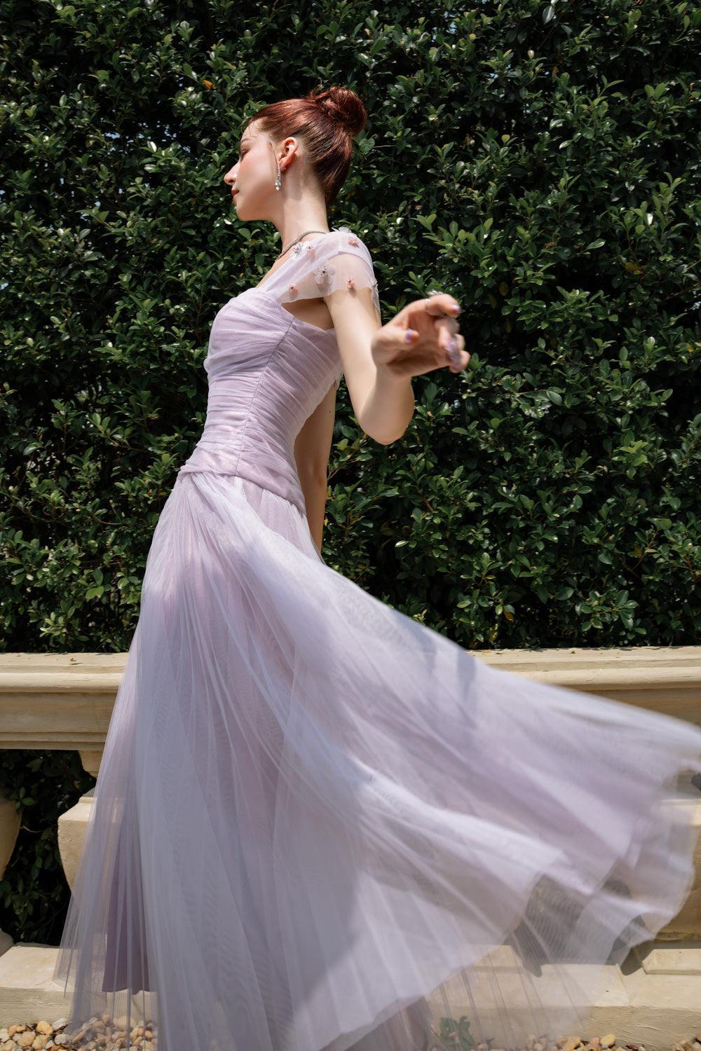 Women's Angelic A-line Square Neck Tulle Ankle Length Dress S/M/L